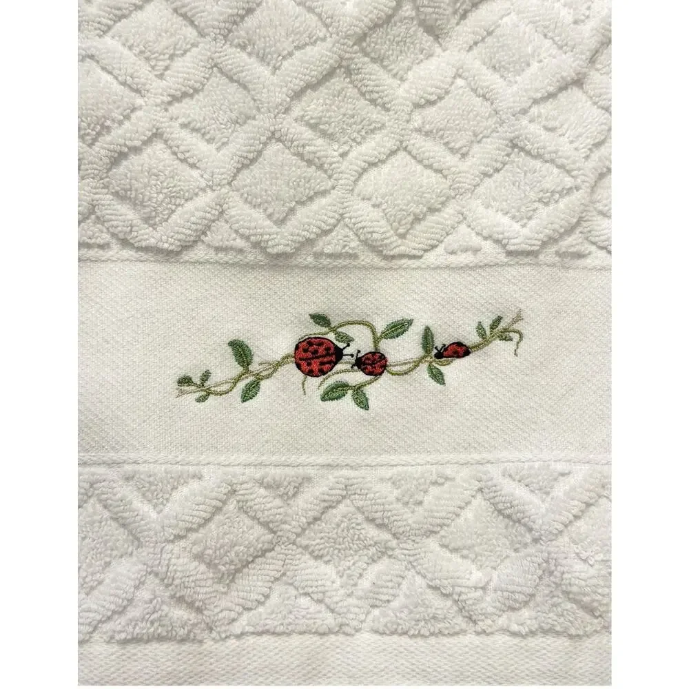 SET Bianca Jacquard Ladybug Fingertip Hand Towels Embroidered Portugal RETIRED